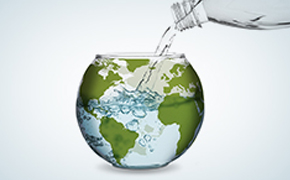 Drinking water earth glass. Global demand for drinking water will increase by 40% by 2030 - Only 3% of all water is fresh and must be protected from pollution