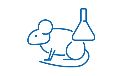 Preclinical development stage illustrated with a laboratory mouse and flask icon, highlighting cell culture media, buffers, assay kits, and research tools for preclinical testing.