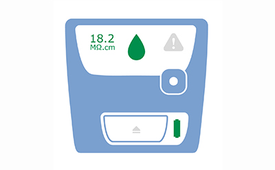 LED of Milli-Q SQ 2Series dispensing module shows as green when ultrapure water is ready to dispense. LED of Milli-Q SQ 2Series dispensing module shows as green when ultrapure water is ready to dispense.