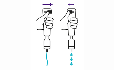 Use thumb to slide lever right to increase flow rate and slide left to decrease flow rate Use thumb to slide lever right to increase flow rate and slide left to decrease flow rate