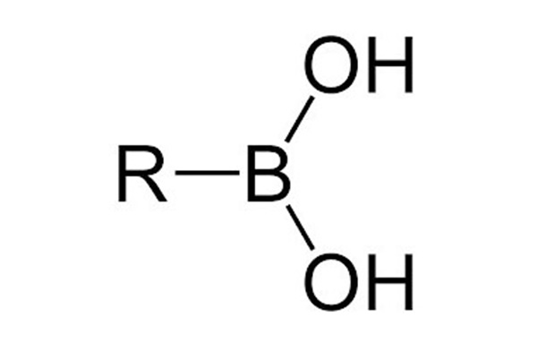 硼酸分子的化学结构。