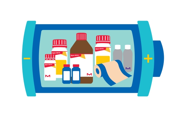 Battery Products 电池剖面内的一系列 Sigma-Aldrich 特色瓶子。
