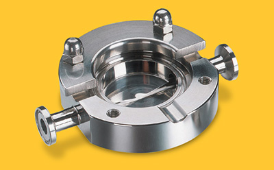 Line Connector Stainless steel in-line connector with a polished finish.