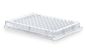 Millicell® Ultra-low Attachment Plates A Millicell<sup>®</sup> ULA plate, a reliable 3D cell culture tool that promotes scaffold-free self-assembly of spheroids. This 96-well U-bottom plate is transparent and made of a material with high optical clarity, making it compatible with both brightfield and fluorescence imaging. The wells are arranged in an 8x12 grid format, each with a rounded bottom suitable for spheroid formation in 3D cell cultures. Alphanumeric labels are visible on the sides of the plate for easy identification of individual wells. The plate is set against a white, nondescript background.
