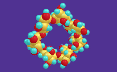 Cyclodextrins Colorful cyclodextrin molecule in ring shape on purple background