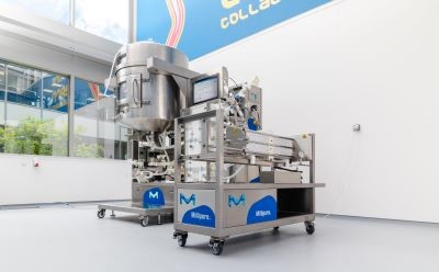 Mobius<sup>®</sup> TFF 80 System Mobius® TFF 80 System Single-use Tangential Flow Filtration Solution, Designed for Large Scale Processing, showcased in a non-GMP lab environment