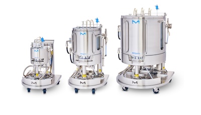 Single-Use Mobius® Reactors Single-use Mobius® ADC reactors are available in 10 L, 100 L and 500 L sizes (left to right).
