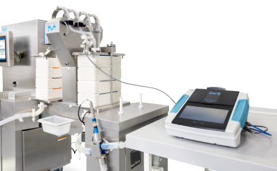 Virus Filtration System for Viral Clearance Applications Virus filtration system with integrated monitoring equipment and analytical instrument used for viral clearance in biopharmaceutical manufacturing.