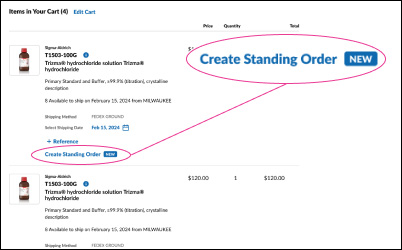 Create a standing order 结账过程中的创建常年订单按钮。