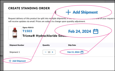 Create a standing order add shipment 创建常备订单流程,以调整数量和增加发货。