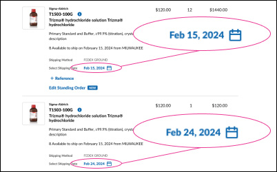 Creating a standing order cart The checkout view after a standing order has been created.