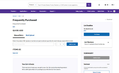 Frequently Purchased Display Screen 订单页面会显示“经常购买”,您可以在此手动输入要添加到清单中的物品。