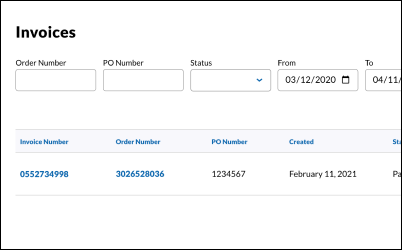 Invoice Center - Search Feature 在发票中心显示搜索功能。