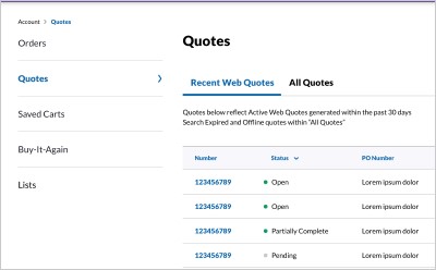 Quote List Page 查看报价列表页面,带最近报价和所有报价选项卡
