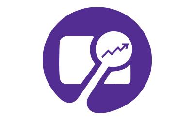图标展示放大镜覆盖图表的意象，象征通过SYNTHIA™软件进行数据分析与精细化检测以节省时间。