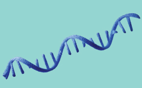 蓝色 DNA 链抽象画，在浅绿色背景下呈光滑的波浪状。