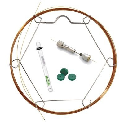 GC column and accessories fo Gas chromatography column with fittings, syringe, and accessories for sample injection and analysis