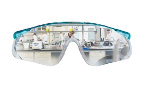 Laboratory safety goggles Protective laboratory safety goggles with a clear panoramic lens, shown against a laboratory background, designed to help protect eyes from chemical splashes, particulates, and other laboratory hazards.rs of various sizes, used for sample preparation, extraction, digestion, and instrumental analysis in environmental and analytical testing laboratories.