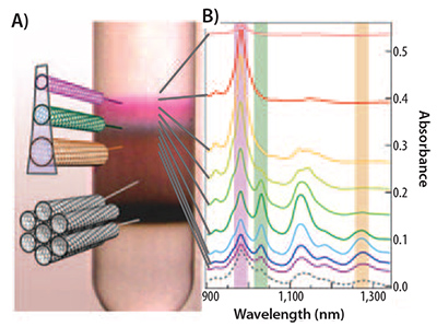 Sorting of SWNTs via density gradient ultracentrifugation (DGU).