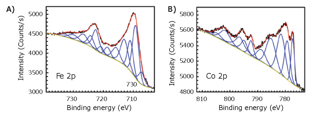 Fe 2p and Co 2p XPS spectra for the MPNBs. Fe 2p and Co 2p XPS spectra for the MPNBs.