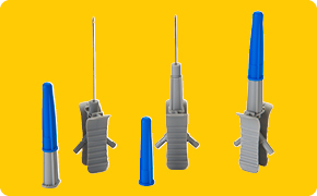 Protective caps for long needles Color-coded protective cap in 2 parts help you to differentiate the needle type once covered.