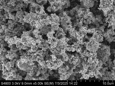 The images reveal spherical particles of varying sizes, with some exhibiting a smooth surface and others showing a more textured appearance, indicating differences in material composition and structure.