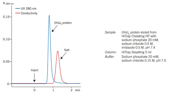 Desalting of a (His)6 fusion protein on ÄKTAprime plus.
