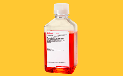 Trypsin bottle on a yellow background