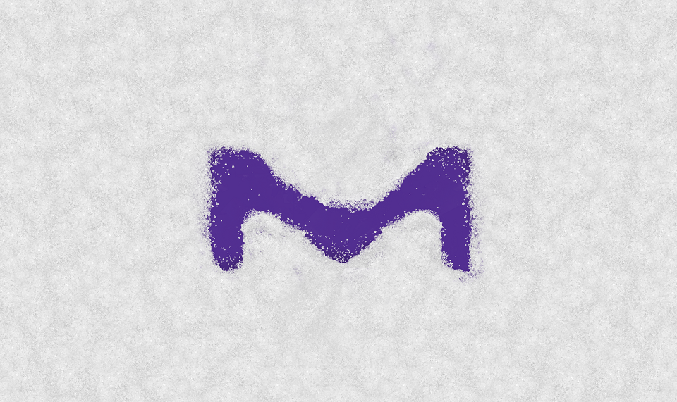 A purple letter M on a white background.