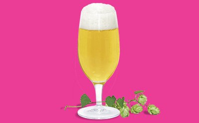 A glass of golden beer with a frothy head, accompanied by fresh hops, representing spoilage testing of beer.