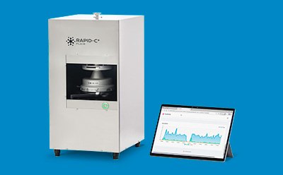 Automated Rapid-C+ System paired with a tablet displaying real-time air quality data. 
