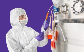 A picture featuring an operator connecting NovaSeptum® GO sampling systems to a bioreactor.