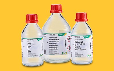 Three bottles of LiChrosolv® solvents