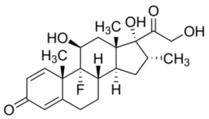 黑白图表示的复杂化学结构。包含多个相互连接的环和链，标明氧、氢、氟和碳等原子