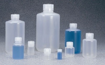 Assorted Nalgene® bottles sitting on a table.