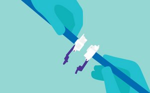 Easy to use closed sampling systems Scientist with blue gloves is connecting two sampling tubes with a connector