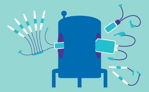 Flexibility in sampling A bioreactor as it is used in large scale pharmaceutical manufacturing with different sampling containers.