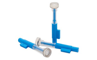 Multiple blue and white port plugs that are used as optional accessory with NovaSeptum® GO sampling units Multiple blue and white port plugs that are used as optional accessory with NovaSeptum® GO sampling units