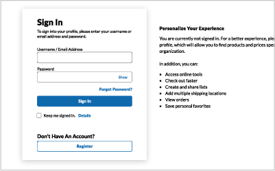 Sign-in screen for persistent log in 