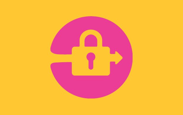 A graphic of a yellow lock with an arrow pointing to the right, set inside a blue circle on a yellow background.