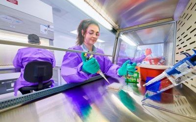 worker at biosafety facility