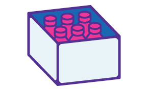 Cartoon of box packed with antibody vials indicating diagnostic antibody production 