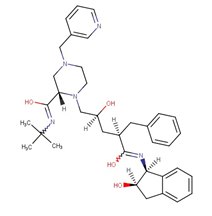 Complex organic molecule structure. It consists of multiple ring structures, some of which are hexagonal benzene rings, and others are pentagonal. The molecule includes various atoms connected by single, double, and triple bonds. Atoms are not labeled but can be inferred as carbon and hydrogen in the rings, with functional groups containing oxygen (indicated by red lines) and nitrogen (indicated by blue lines). There are also several hydroxyl (-OH) groups attached to the rings.