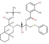 Organic molecule structure, which is likely of interest due to its relevance in chemistry, particularly in the study of molecular configurations and interactions. The molecule includes multiple ring structures, various functional groups such as hydroxyl (OH), methyl (CH3), and amine (NH2) groups. There are also double bonds present within the rings and between some carbon atoms. The structure is depicted with standard chemical notation, with lines representing bonds between atoms and letters indicating the types of atoms involved (C for carbon, N for nitrogen, O for oxygen).