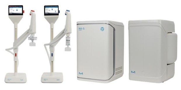 Milli-q® iq water purification systems with dispensing units for producing pure and ultrapure laboratory water
