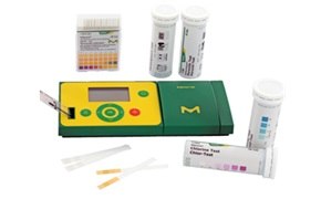 MQuant® test strips Portable rapid testing kit for water analysis including handheld photometer, test strips, reagents, and accessories for field water quality testing.