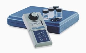 Turbiquant® turbidimeter Portable Turbiquant turbidimeter used to measure turbidity in water samples with calibration vials and carrying case.