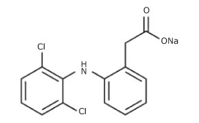 Chemical structure of diclofenac sodium (2-[(2,6-Dichlorophenyl) amino] benzeneacetic acid sodium salt, diclofenac sodium salt)