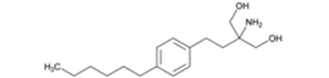 Structural formula of a molecule featuring a benzene ring connected to a chain of carbon atoms. The chain includes various functional groups: an amine (NH2), two hydroxyl groups (OH), and a methyl group (CH3) at the opposite end of the benzene ring.