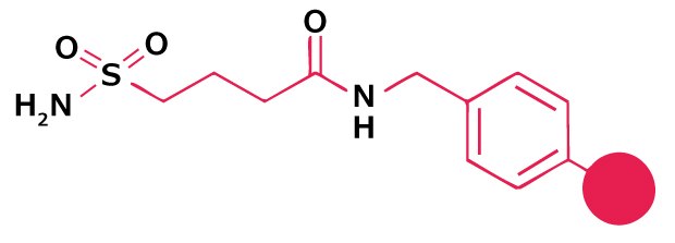 Chemical structure of a dimethoxy-substituted aryl amide linker used for peptide attachment in Fmoc solid-phase peptide synthesis.